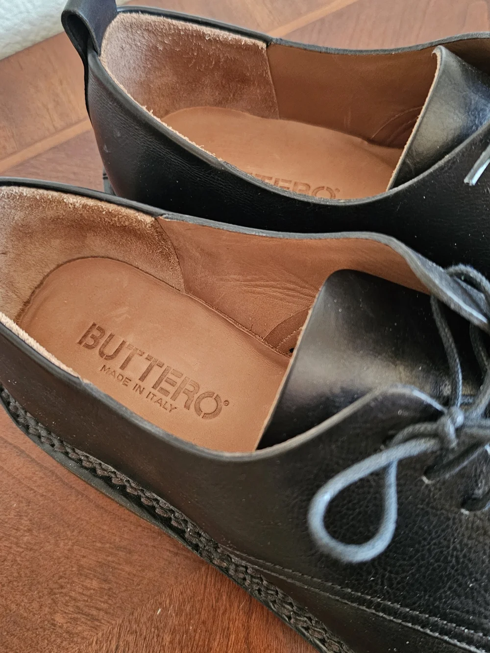Buttero Men's Black Leather Dress Shoes, Size 43.5 (Fit as 11.5) Made In Italy